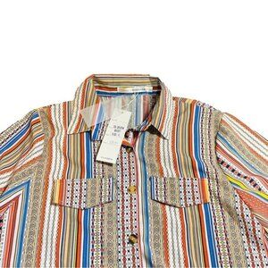 Multicolor Striped Button-Up Blouse with Collar